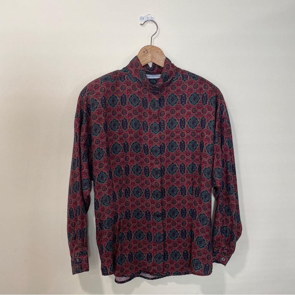 Vintage 80s Button Down Long Sleeve Shirt, David Brooks, Size M
